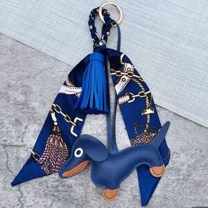 New Navy Blue Dachshund Keychain with a Leather Tassel
